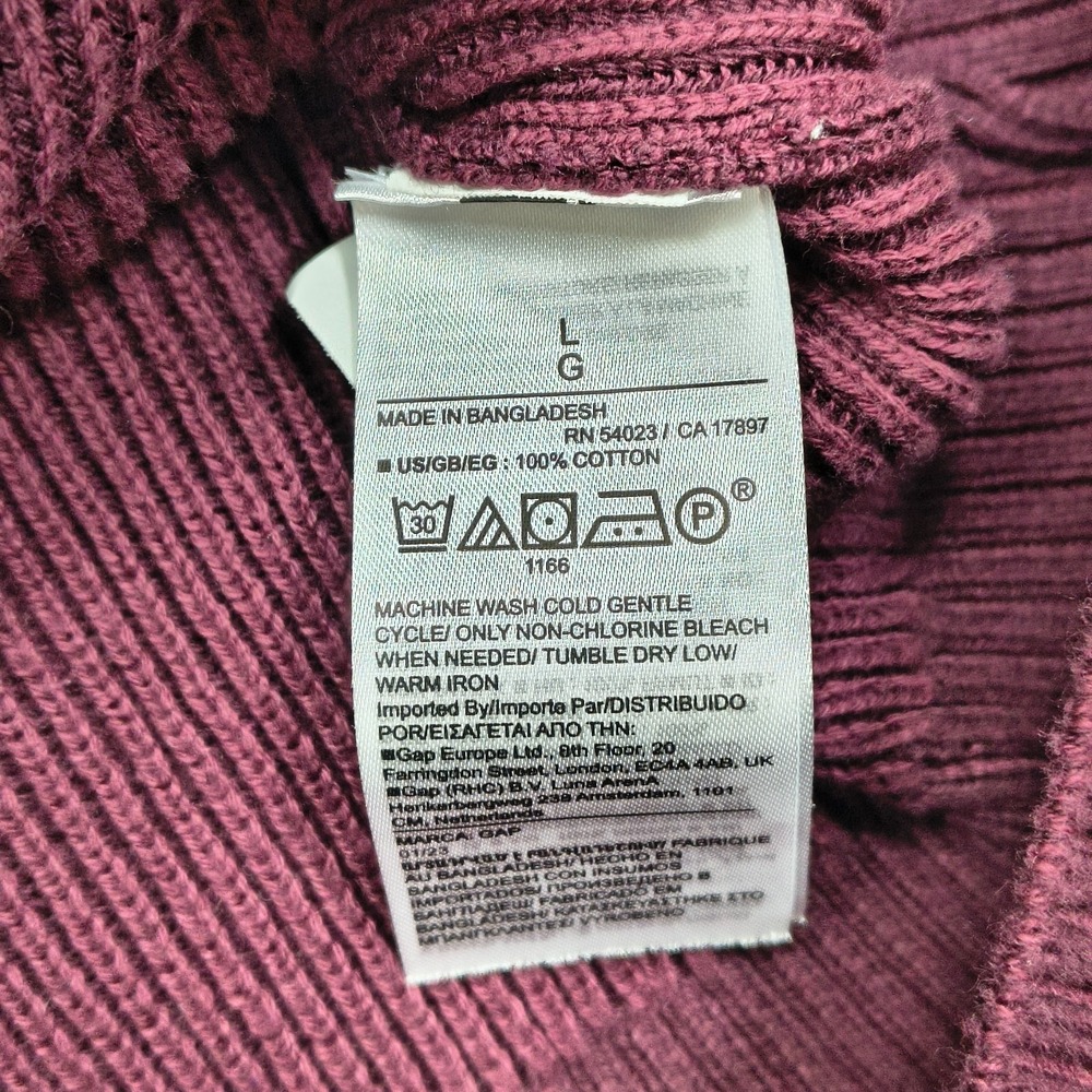 Gap Sweater Mens Large Burgundy Ribbed Crewneck Cotton Pullover Preppy NWT - Picture 7 of 10